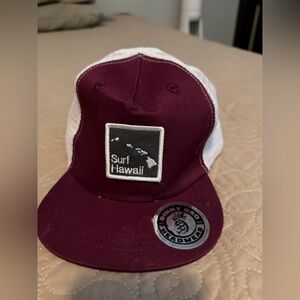 Surf Hawaii Trucker Hat in Burgundy and White